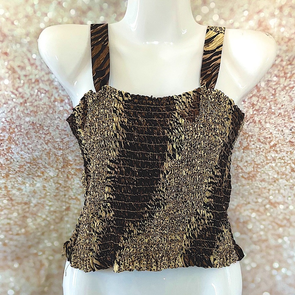 Joseph Ribkoff animal print ruched cami top with square neckline